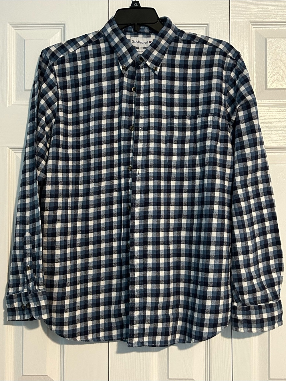 Saddlebred Navy and White Plaid Button-Down Shirt